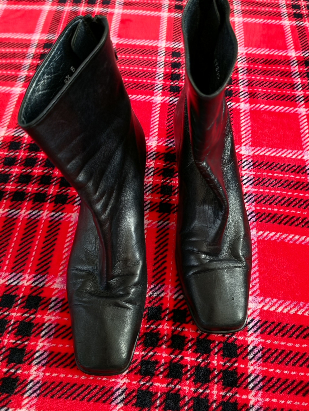 Stuart Weitzman Black Leather Square-Toe Ankle Boots